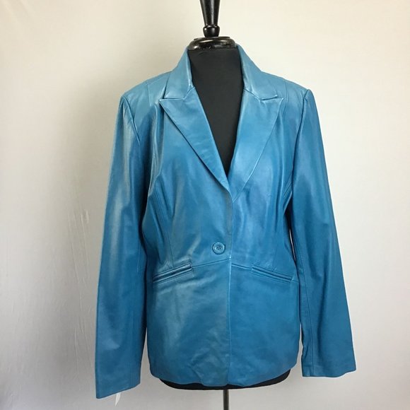 Blue Leather Blazer - Picture 1 of 11